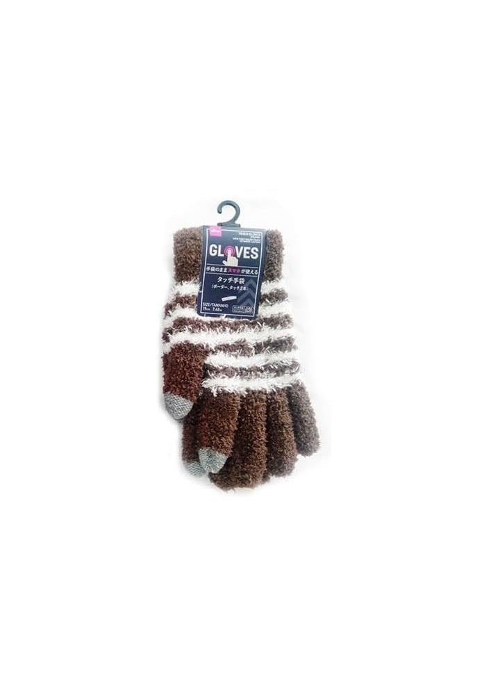 DAISO Touchscreen Gloves – Striped, Brown